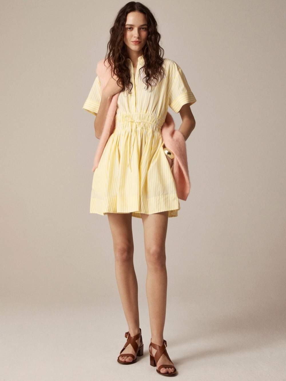 J. Crew Elena mini shirt-dress in striped cotton poplin yellow